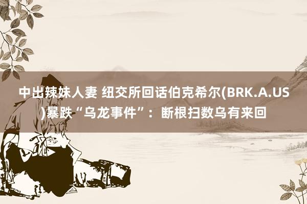 中出辣妹人妻 纽交所回话伯克希尔(BRK.A.US)暴跌“乌龙事件”:断根扫数乌有来回