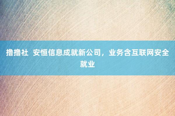 撸撸社 安恒信息成就新公司,业务含互联网安全就业